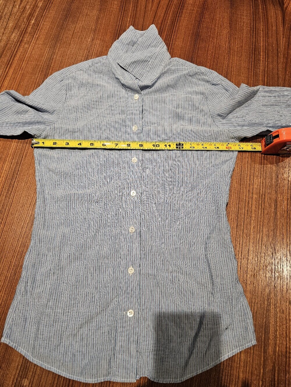 Façonnable Linen Blue Stripe Button-Up Shirt - Picture 9 of 10